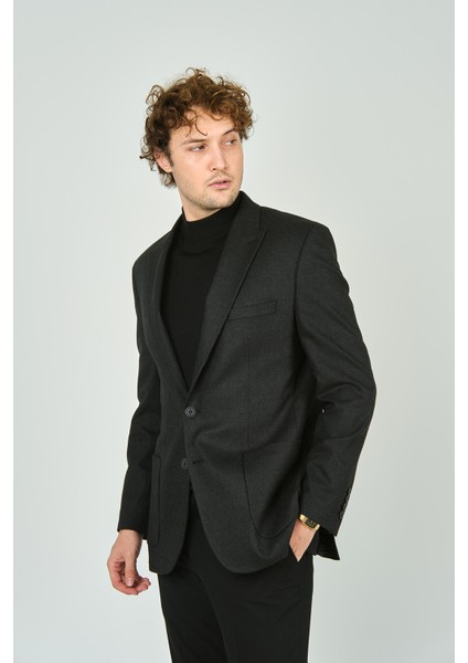 Erkek Klasik Kesim Regular Fit Yün Ceket 3141 Antrasit