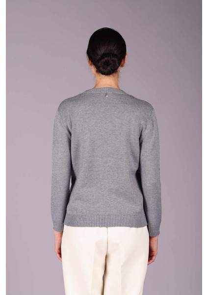 Kadın Bisiklet Yaka Pul Payet Detaylı Uzun Kollu Triko Kazak 2572 Gri fırsatları