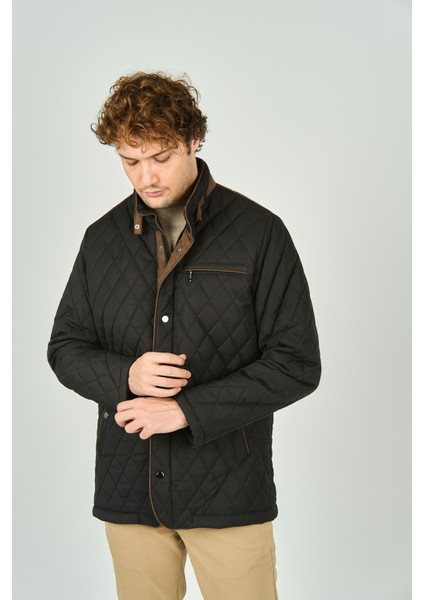 Erkek Dik Yaka Fermuar ve Çıtçıt Kapamalı Kapitone Kaban 1000 Koyu Yeşil fiyatları