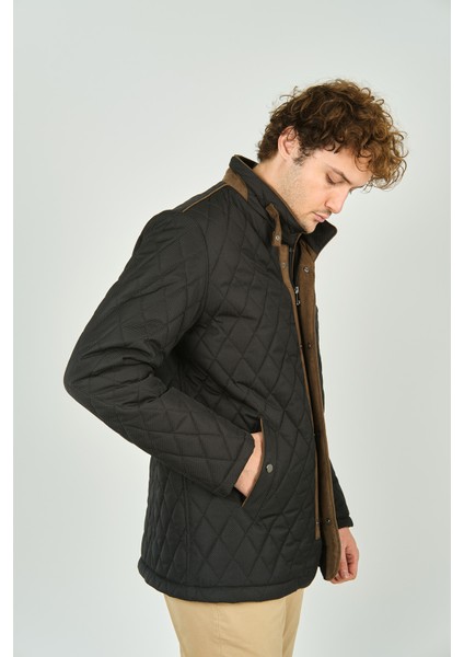 Erkek Dik Yaka Fermuar ve Çıtçıt Kapamalı Kapitone Kaban 1000 Koyu Yeşil modelleri