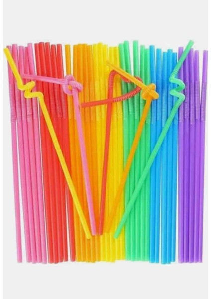 Tek Kullanımlık Renkli Körüklü Artistik Pipet 50 adet/paket Parti, Kokteyl indirimleri