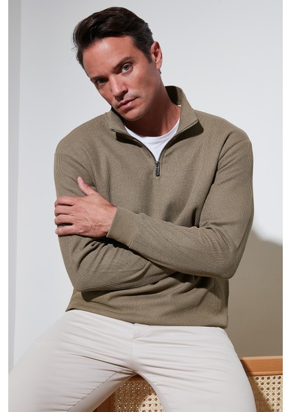 Pamuklu Regular Fit Yarım Fermuarlı Dik Yaka Sweat Erkek Sweat 5905716 fiyatları