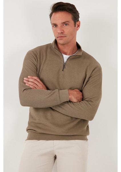 Pamuklu Regular Fit Yarım Fermuarlı Dik Yaka Sweat Erkek Sweat 5905716 fırsatları