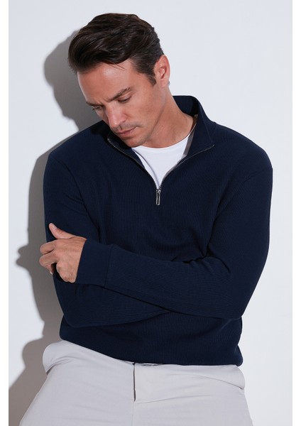 Pamuklu Regular Fit Yarım Fermuarlı Dik Yaka Sweat Erkek Sweat 5905716