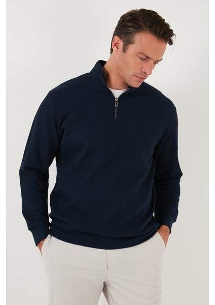 Pamuklu Regular Fit Yarım Fermuarlı Dik Yaka Sweat Erkek Sweat 5905716 fırsatları