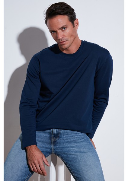 Streç Pamuklu Regular Fit Bisiklet Yaka Sweat Erkek Sweat 5905725