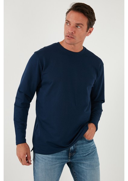 Streç Pamuklu Regular Fit Bisiklet Yaka Sweat Erkek Sweat 5905725