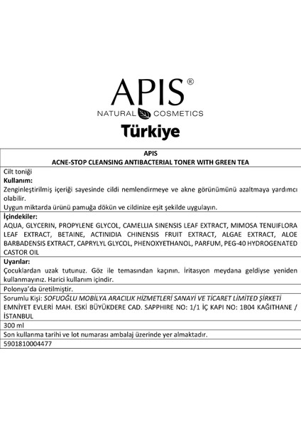 Temizleme Toniği Yeşil Çaylı 300 ml