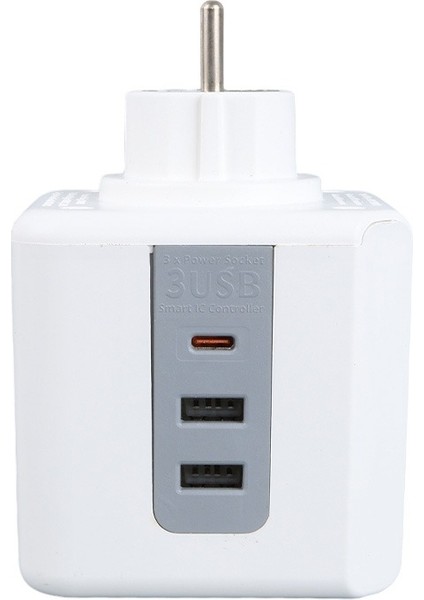 Akım Korumalı Kablosuz 3'lü Grup Priz 2 USB Type-C 2500W 250 Joule 10 Ah Termal ve Çocuk Korumalı