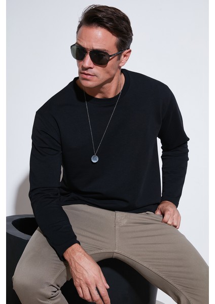 Streç Pamuklu Regular Fit Bisiklet Yaka Sweat Erkek Sweat 5905725