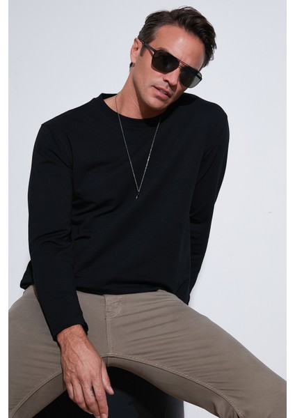 Streç Pamuklu Regular Fit Bisiklet Yaka Sweat Erkek Sweat 5905725
