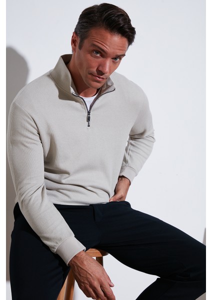 Pamuklu Regular Fit Yarım Fermuarlı Dik Yaka Sweat Erkek Sweat 5905716 fiyatları