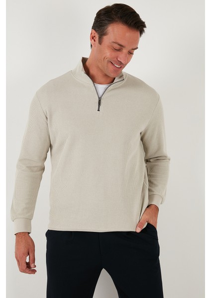 Pamuklu Regular Fit Yarım Fermuarlı Dik Yaka Sweat Erkek Sweat 5905716 fırsatları