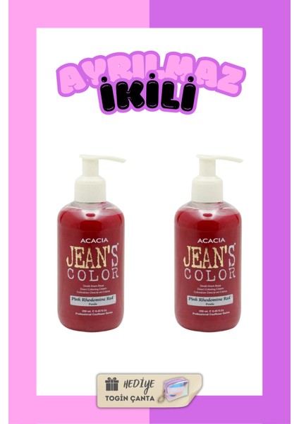Pembe Renkli Saç Boyası 250 Ml X2 Adet Su Bazlı Pink Rhodomine Red Hair Dye
