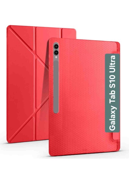 Samsung Galaxy Tab S10 Ultra X920 Case Standlı Üçgen Kalem Bölmeli Akıllı Kılıfı