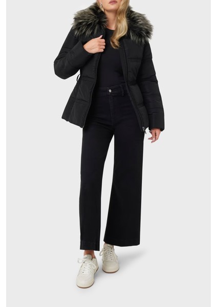 New Marisol Slim Fit Suya Dayanıklı Kürklü Şişme Mont W4BL43WGK22 Bayan Mont W4BL43 WGK22 Jblk