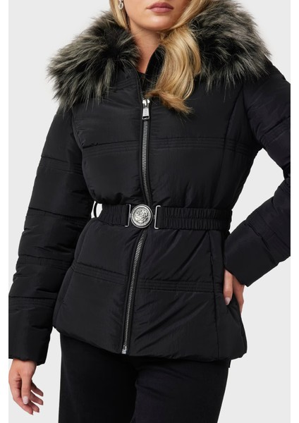 New Marisol Slim Fit Suya Dayanıklı Kürklü Şişme Mont W4BL43WGK22 Bayan Mont W4BL43 WGK22 Jblk
