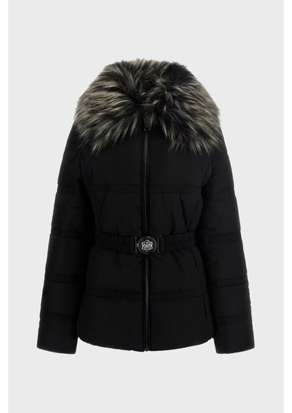 New Marisol Slim Fit Suya Dayanıklı Kürklü Şişme Mont W4BL43WGK22 Bayan Mont W4BL43 WGK22 Jblk
