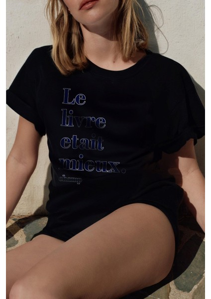 Le Livre Etait Mieus Yazılı Kadın Siyah T-Shirt fiyatları