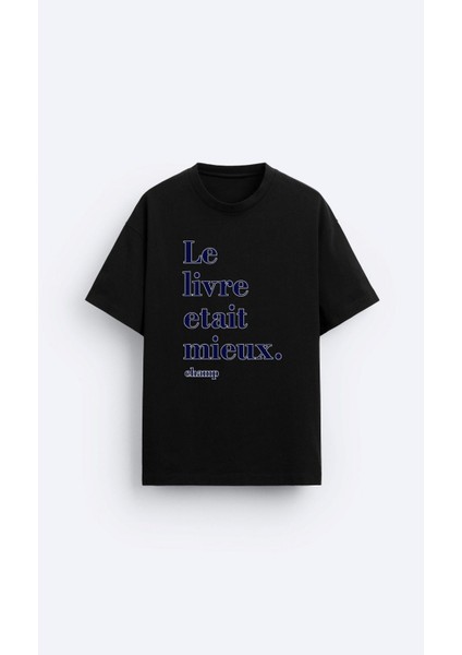 Le Livre Etait Mieus Yazılı Kadın Siyah T-Shirt modelleri