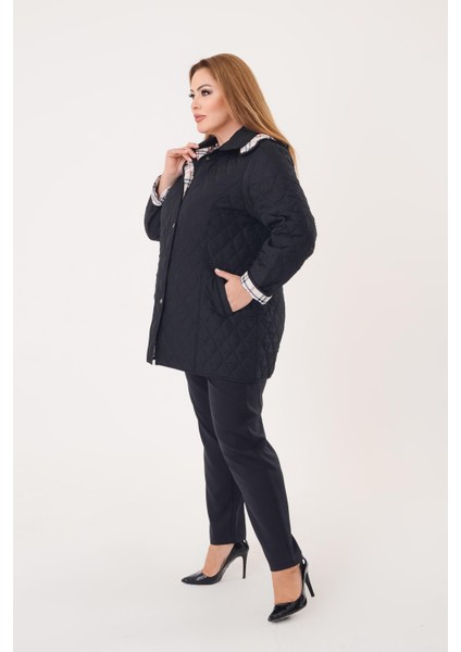 Büyük Beden Siyah Renk Içi Ekose Desenli Kapitone Mont fiyatları