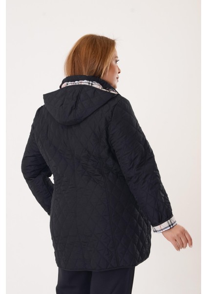 Büyük Beden Siyah Renk Içi Ekose Desenli Kapitone Mont indirimleri