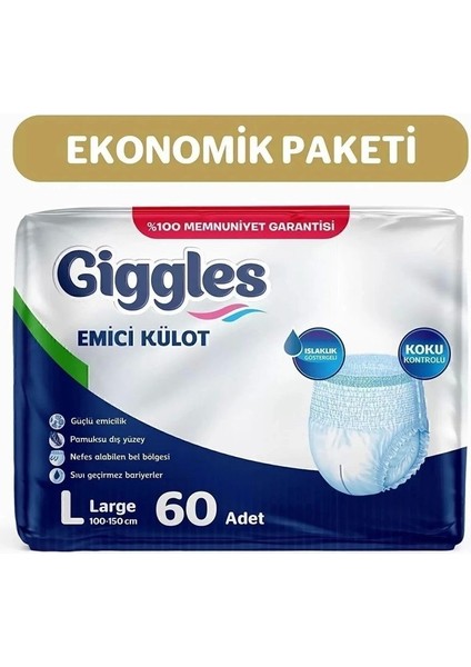 Yetişkin Emici Külot Bez Büyük Boy (Large) 30'lu 2 Paket (60 Adet) Bel Boy 100-150 cm