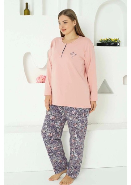 Somon Likralı Çıtır Çiçek Pijama Takımı