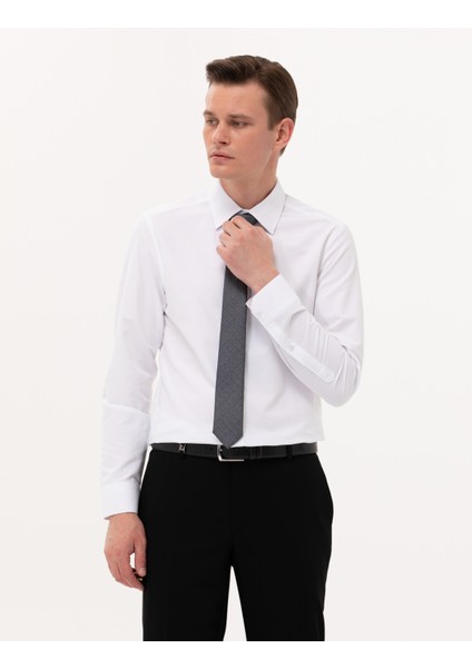 Erkek Beyaz Slim Fit Uzun Kollu Basic Gömlek 50277786-VR013