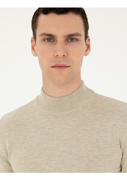 Erkek Kum Melanj Slim Fit Yarım Balıkçı Yaka Basic Triko Kazak 50296548-VR123 fiyatları