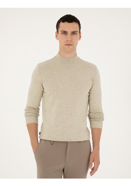 Erkek Kum Melanj Slim Fit Yarım Balıkçı Yaka Basic Triko Kazak 50296548-VR123 modelleri