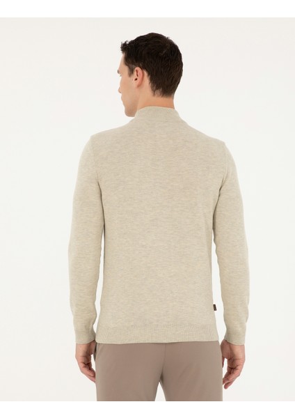 Erkek Kum Melanj Slim Fit Yarım Balıkçı Yaka Basic Triko Kazak 50296548-VR123 indirimleri