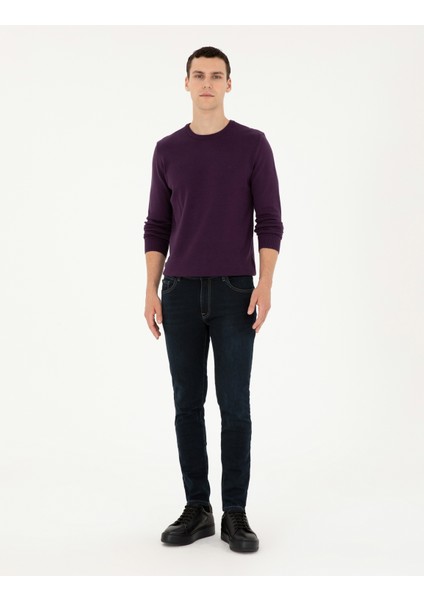 Erkek Mor Slim Fit Bisiklet Yaka Basic Triko Kazak 50296575-VR038