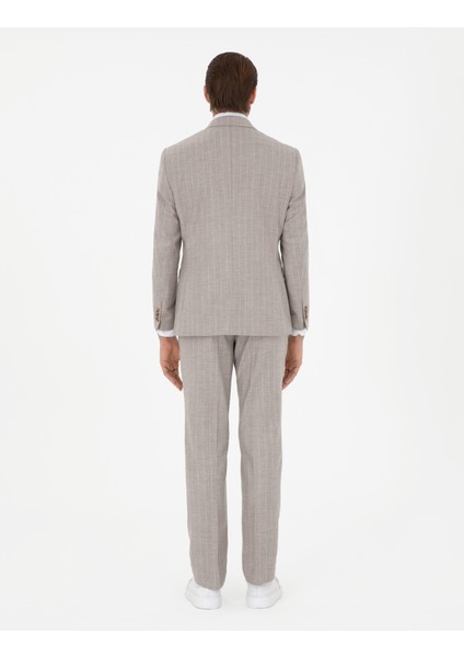 Erkek Bej Slim Fit Çizgili Yün Kaşmir Karışımlı Takım Elbise 50295308-VR011 indirimleri