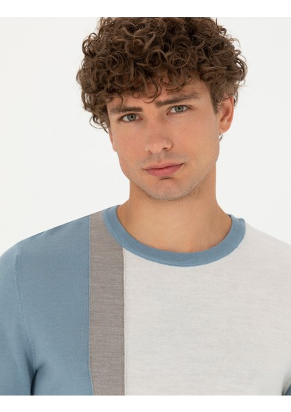 Erkek Koyu Mavi Slim Fit Bisiklet Yaka Yün Karışımlı Triko Kazak 50278089-VR032 fiyatları