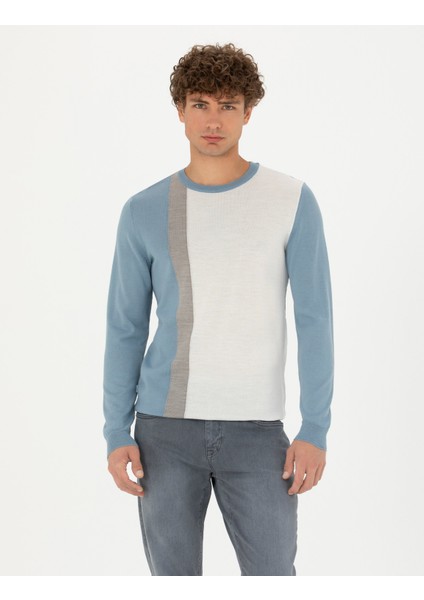 Erkek Koyu Mavi Slim Fit Bisiklet Yaka Yün Karışımlı Triko Kazak 50278089-VR032 modelleri