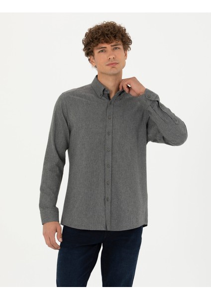 Erkek Gri Regular Fit Uzun Kollu Gömlek 50275625-VR024