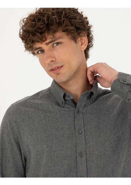 Erkek Gri Regular Fit Uzun Kollu Gömlek 50275625-VR024