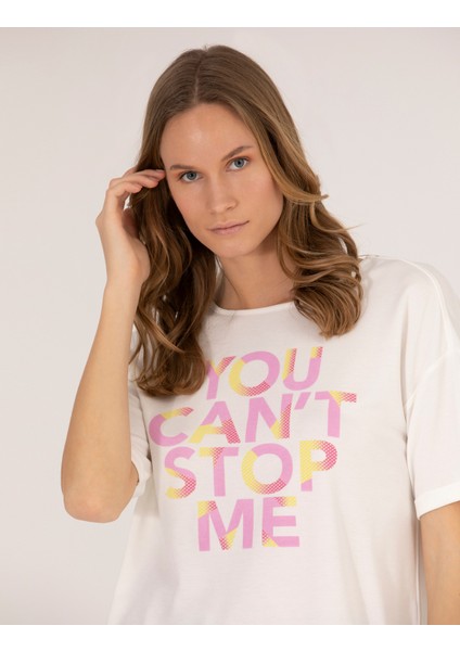 Kadın Ekru Oversize Tişört 50263618-VR019 fiyatları