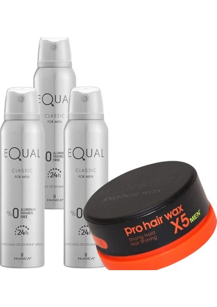 Erkek Deodorant 150 ml 3 Adet Alüminyumsuz + Morfosemen Pro Hair Wax Strong Hold (Turuncu) 150 gr