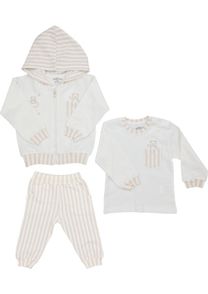 Uğurböceğiçocuk Aziz Bebe Çizgili Bulut Ayı Nakışlı 3'lü Bebek Takım 3240 fiyatları
