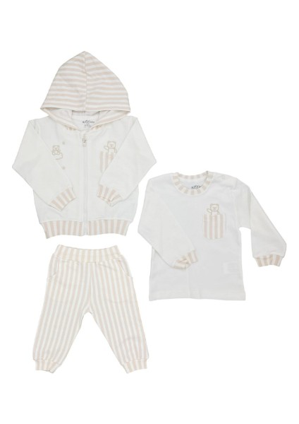 Uğurböceğiçocuk Aziz Bebe Çizgili Bulut Ayı Nakışlı 3'lü Bebek Takım 3240 fırsatları