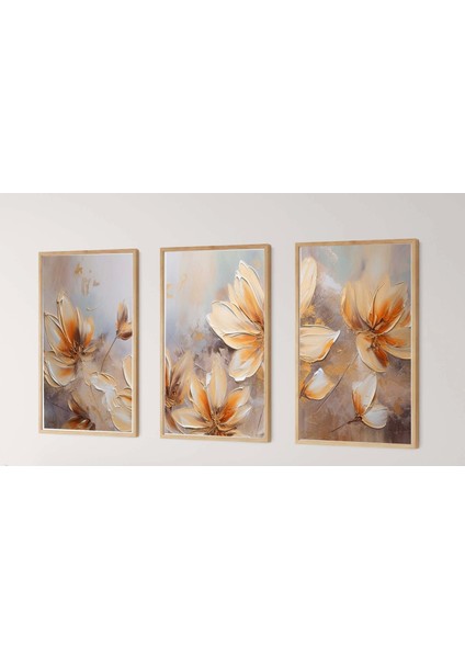3 Parça Çerçeveli Kabartma Görünümlü Dekoratif Çiçekler Ahşap Tablo Seti, Ev Dekoru, Soyut Tablo fiyatları