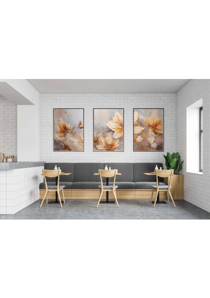 3 Parça Çerçeveli Kabartma Görünümlü Dekoratif Çiçekler Ahşap Tablo Seti, Ev Dekoru, Soyut Tablo fırsatları