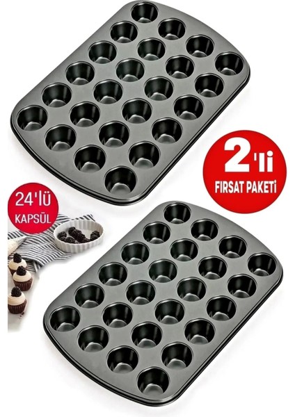 Muffin Kalıbı 24'lü Mini Cupcake Fırın Kapsülü Kek Browni Kekstra Kurabiye Kalıbı Muffin Baking Pan Extra Dayanıklı Yanmaz Yapışmaz Muffin