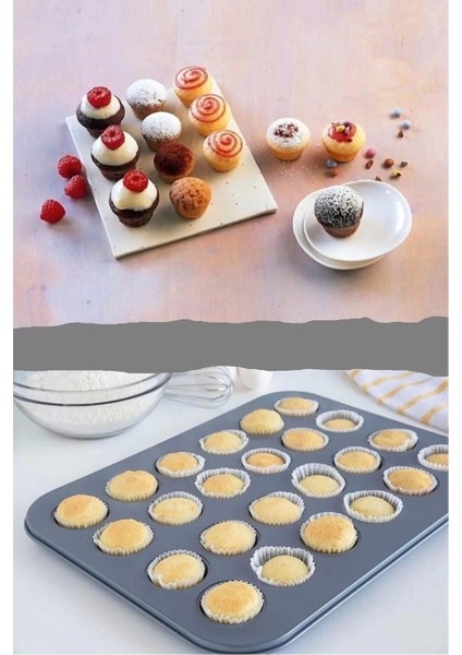 Muffin Kalıbı 24'lü Mini Cupcake Fırın Kapsülü Kek Browni Kekstra Kurabiye Kalıbı Muffin Baking Pan Extra Dayanıklı Yanmaz Yapışmaz Muffin