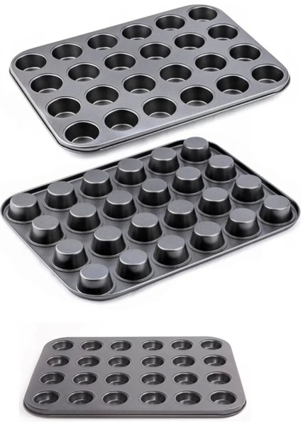 Muffin Kalıbı 24'lü Mini Cupcake Fırın Kapsülü Kek Browni Kekstra Kurabiye Kalıbı Muffin Baking Pan Extra Dayanıklı Yanmaz Yapışmaz Muffin