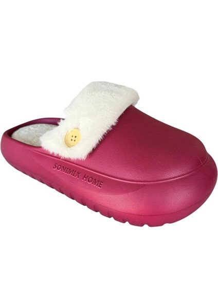 Içi Kürklü Yıkanabilir Düğme Detaylı Doktor Hemşire Aşçı Trend Kadın Terlik Bordo