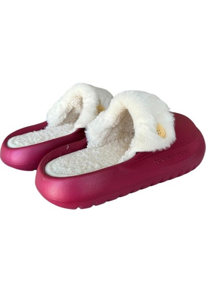 Içi Kürklü Yıkanabilir Düğme Detaylı Doktor Hemşire Aşçı Trend Kadın Terlik Bordo