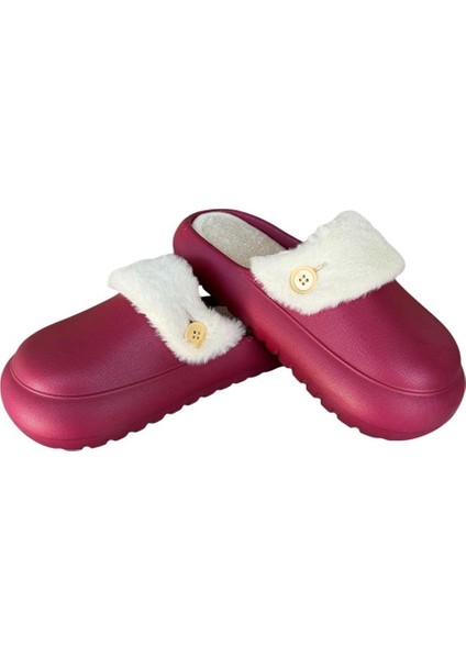 Içi Kürklü Yıkanabilir Düğme Detaylı Doktor Hemşire Aşçı Trend Kadın Terlik Bordo modelleri